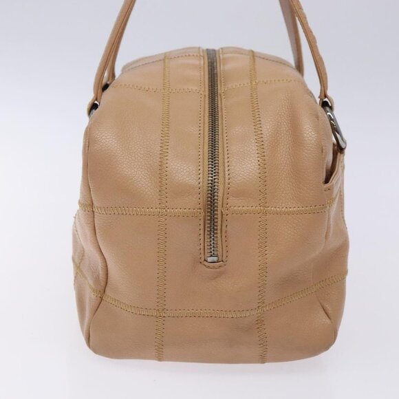 CHANEL Choco Bar Hand Bag Grained Calf Skin Beige Silver CC Auth 133063 - Picture 5 of 16